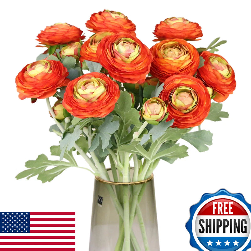 Orange Artificial Ranunculus Flowers with Real Touch Stem, Autumn Colour Ranuncu Ranunculus