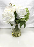 Artificial Peony Hydrangea and Tulip Glass Arrangement 13" New Hydrangea