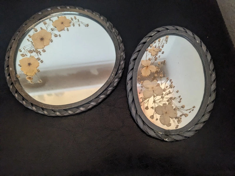 Handmade Hand Pressed Flower Mirrors with Hydrangea and Baby's Breath - 2 Small Hydrangea