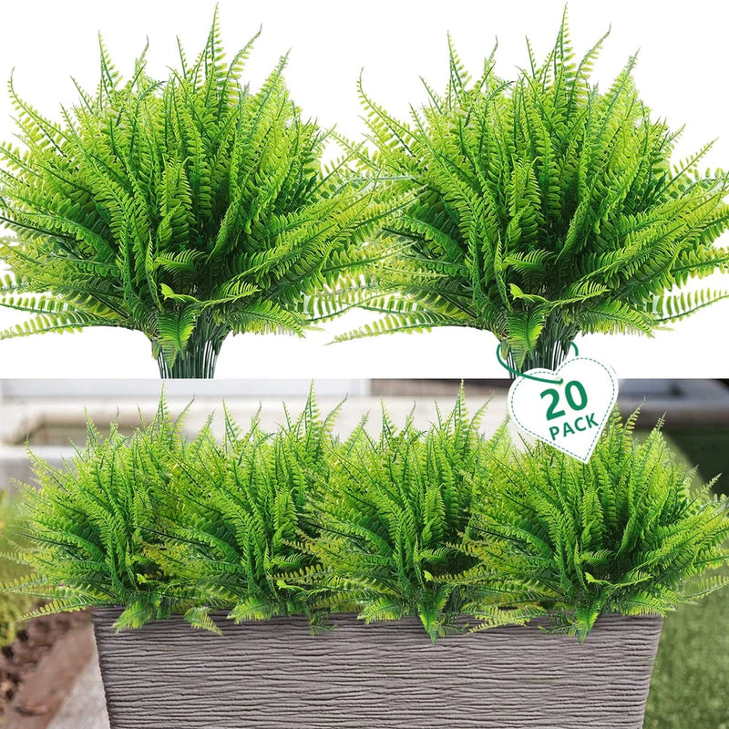20 Pcs Artificial Boston Fern Plants Bushes Outdoors Fake Flowers Bulk Greene... Green Plant