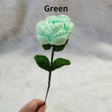 2pcs Knitted Crochet Rose Yarn Woven Artificial Flowers Furniture Decor Gift DIY Green Plant