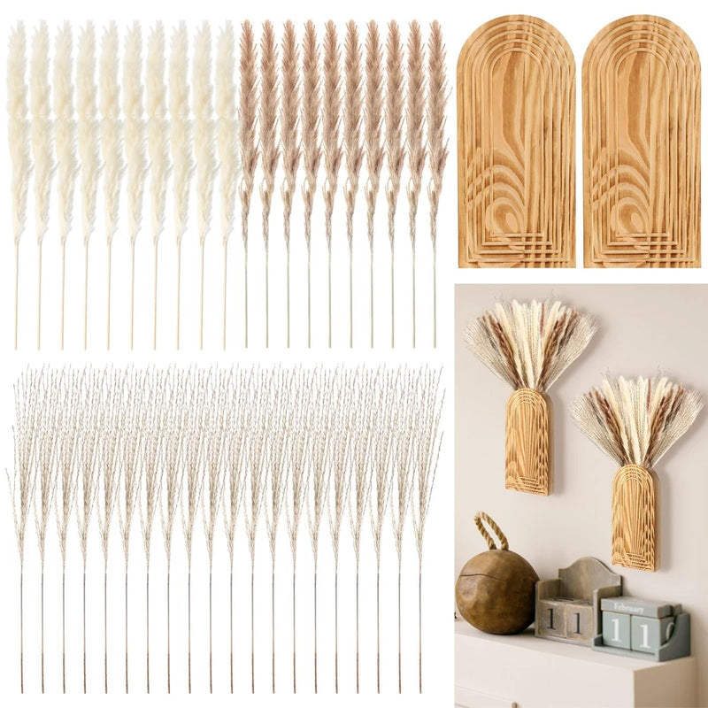 2 Pack Wooden Wall Vase with 40 Pcs Dried Pampas Grass Decor, Boho Pampas Gra... Pampas Grass