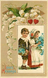 Embossed Valentine Postcard Children w/ Blue Flowers - Lilies of the Valley Lily