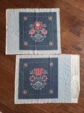 2 Cranston Print Works Cotton Fabric Pillow Panel Squares Cross-Stitch Flowers Flowering Plants