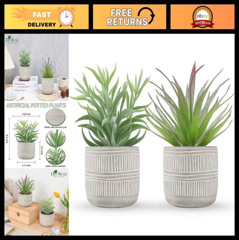 2 Pack Artificial Succulent Plants in Pots - Home, Office, Bathroom Decor, Boho Green Plant