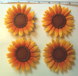 (4) Felt Stitched Double Sunflowers Yellow, NEW Sunflower
