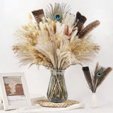Bpole 2-in-1 Pampas Grass Decor - 100pcs Dried Pampas Grass with Natural Feat... Pampas Grass