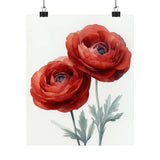 Boho Red Ranunculus Flower Art Print Poster, Minimalist Floral Wall Art 4 Ranunculus