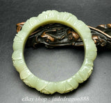 2.2" Natural Chinese Old Hetian Green Jade Carved peony flower Beautiful Bangle Peony