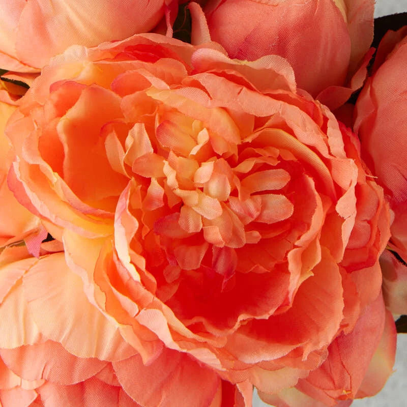 Artificial peach peony bouquet flowers, layered petals in coral and light peach