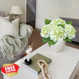 JINWOE 4 Pcs Hydrangea Artificial Flowers 21" Green White Real Touch Hydrangea