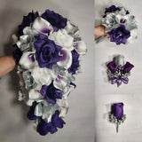 Purple Silver White Rose Calla Lily Bridal Wedding Bouquet Accessories Bouquet