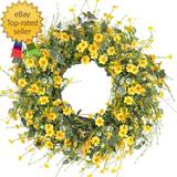 Yellow Daisy Wreath 24 Inch Spring Summer Wreath Fake Silk Floral Wreath Daisies