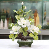 Natural Chinese Jade 3 Pure White Peony Flower Bonsai Flowering Feng Shui Decor Peony