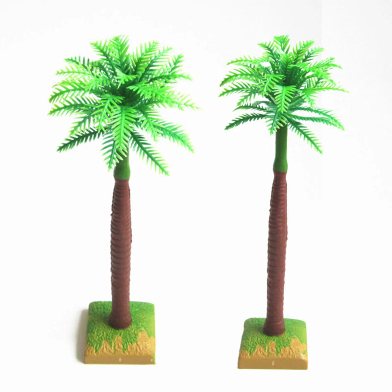 Simulated mini palm tree model with green fronds, brown trunk, and small green base