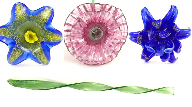 Murano Blown Glass Flowers Pink Carnation Blue Lily Hyacinth Leaf YOUR CHOICE Carnation