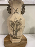 Vintage Cream Vase with Gray Floral Ranunculus Botanical Crackle 15