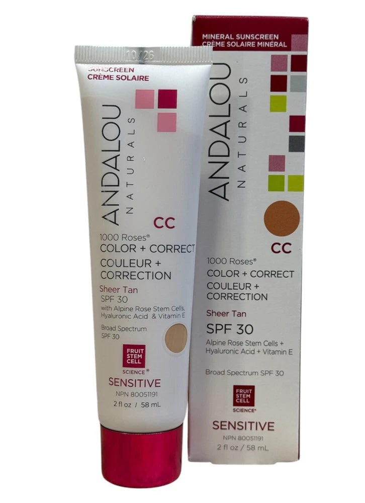 Andalou Naturals CC sunscreen cream, sheer tan tube, SPF 30, 2 fl oz