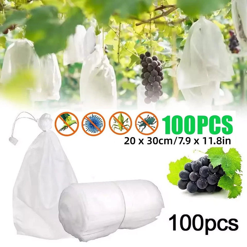 White garden plant protection drawstring bags, 100-piece set