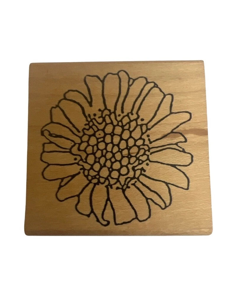 Sunflower flower wooden rubber stamp with bold outline blossom design