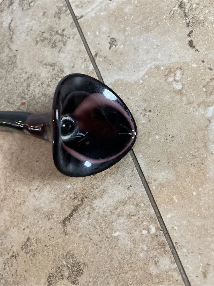 Dark purple swirl glass lily flower head on long stem