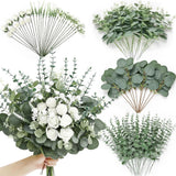 Serwalin 100 Pcs 7 Kinds Mixed Artificial Eucalyptus Leaves Green-100pcs Green Plant