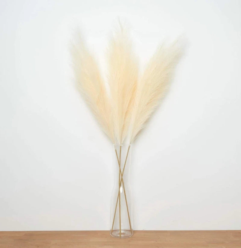 Artificial Faux Pampas Grass Large - 3 Stems Ivory Beige -  43" long Pampas Grass