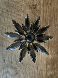 Vintage Victorian Style  Black & Gold Swedge Setting Sunflower Flower Brooch Sunflower