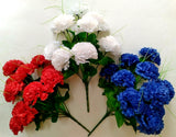 Red White & Blue Carnation 17" Bouquet Silk Flower (3 Bushes) Home Wedding Decor Carnation