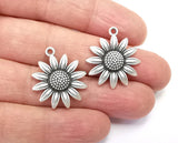 2 Sunflower Daisy Forest Diy Antique Silver Plated Charms (27x23mm) G27623 Sunflower