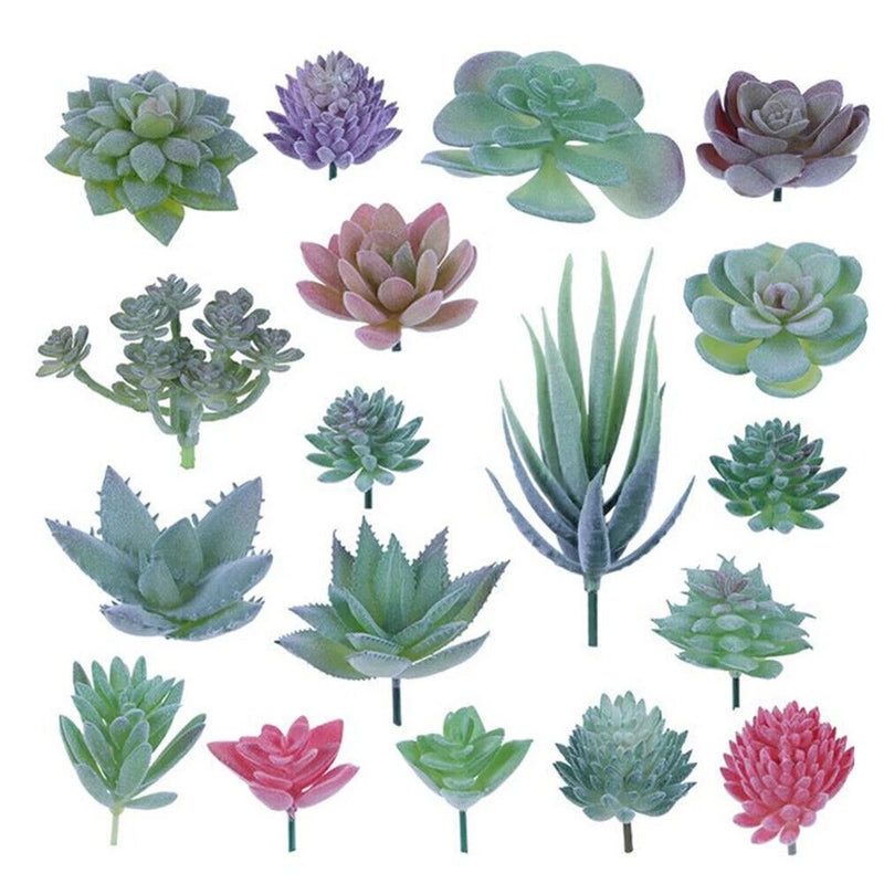 Set of 18 mini artificial succulents with green and purple faux succulent plants