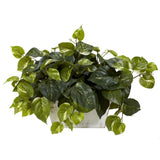 SILK POTHOS PLANT w/ WHITE WASH PLANTER POT ARTIFICIAL HOME ARRANGEMENT DECOR Green Plant