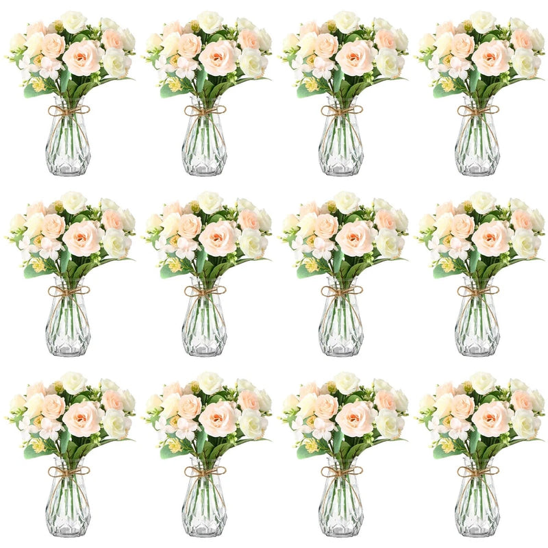 37 Pack Fake Flowers with Vase 24 Bundles Artificial Hydrangea Bouquets 12 Cl... Hydrangea