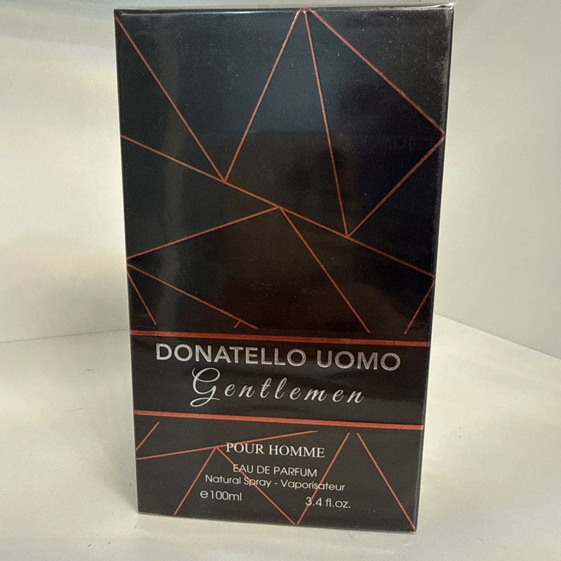 Donatello Uomo Gentlemen Pour Homme EDP box, black with orange geometric lines, 100 ml