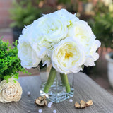 Artificial Mixed Peony Hydrangea Faux Flower Arrangement w Glass Vase Faux Water Hydrangea