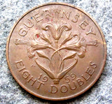 GUERNSEY 1959 8 DOUBLES, LILY FLOWER & Shield of Arms yes we do combine postage Lily