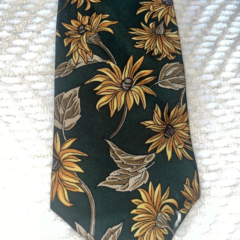 Surrey Mens silk tie floral daisy sunflower green made in USA Sunflower