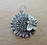 Sterling Silver 18mm Detailed Sunflower Flower with Butterfly Charm Sunflower