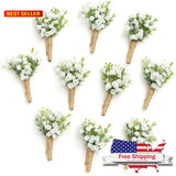 Ling's Moment Artificial Flowers Boutonniere 10pcs White Baby Breath Wedding Bouquet