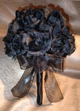 NEW Artificial 24 Black Roses With Glitter Brides/Clutch Wedding Bouquet, Goth Bouquet