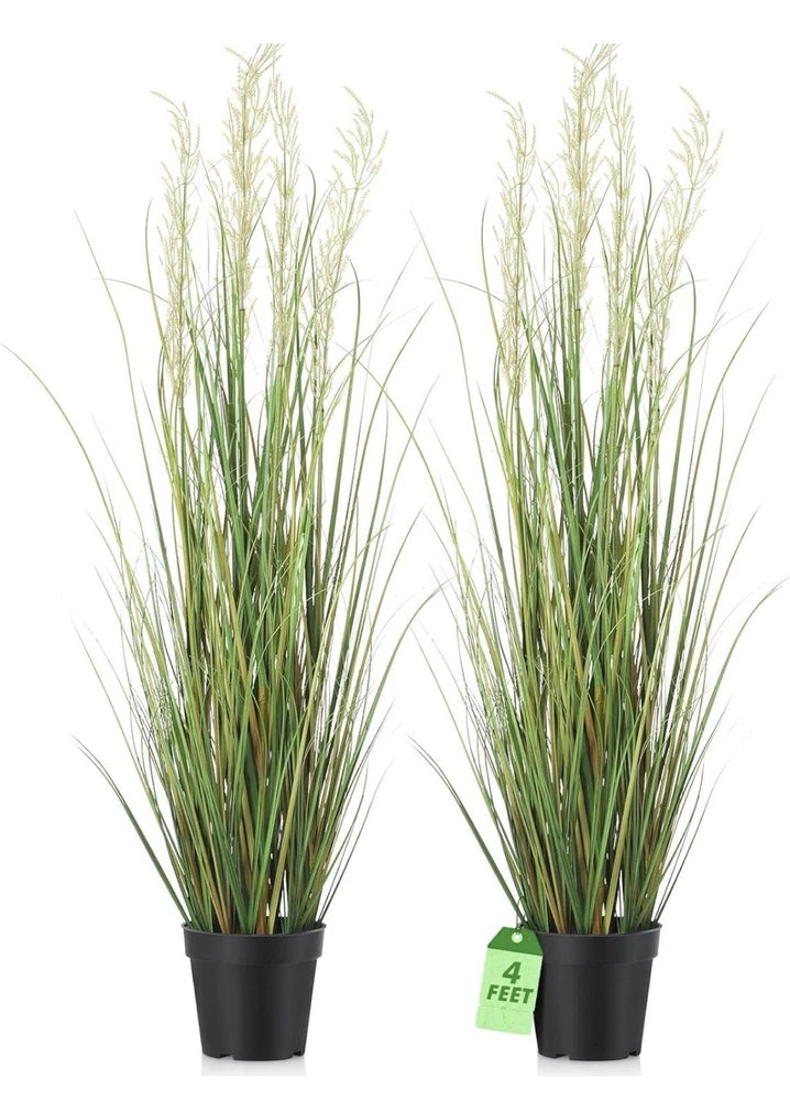 2 Pcs 4 ft Tall Artificial Grass Plant Potted Artificial Greenery Floor Plant... Green Plant