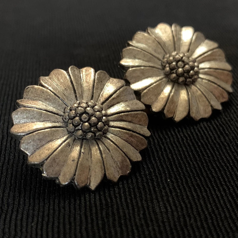 Vtg Sunflower Silver Tone Flower Clip Earrings Signed Express 1Ó Sunflower