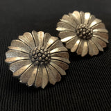 Vtg Sunflower Silver Tone Flower Clip Earrings Signed Express 1Ó Sunflower