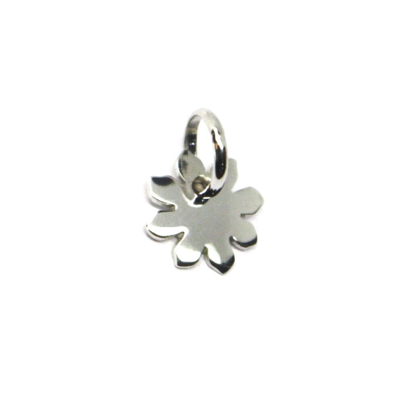 18K white gold mini sunflower flower pendant, smooth flat solid design with top loop