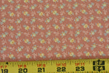 By 1/2 Yd, Vintage, Pink Yellow & Green Calico on Dusty-Orange Quilt Cotton,V219 Flowering Plants