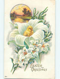 Pre-Linen CUTE CHICK SITS IN MIDDLE OF EASTER LILY FLOWER : clearance hr2431 Lily