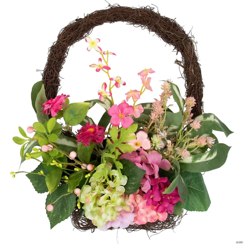 16 Inch Pink Hydrangea Hanging Basket Faux Flower Indoor Outdoor Decor Hydrangea