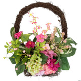 16 Inch Pink Hydrangea Hanging Basket Faux Flower Indoor Outdoor Decor Hydrangea