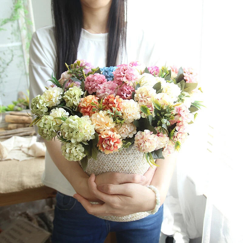 1pc Artificial Wedding Whitepink Hydrangea Flowers Bouquet Party Home Decor Gift Bouquet