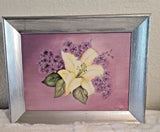 Original Signed Vintage Framed Oil Painting Yellow Lilly & Hydrangeas Hydrangea